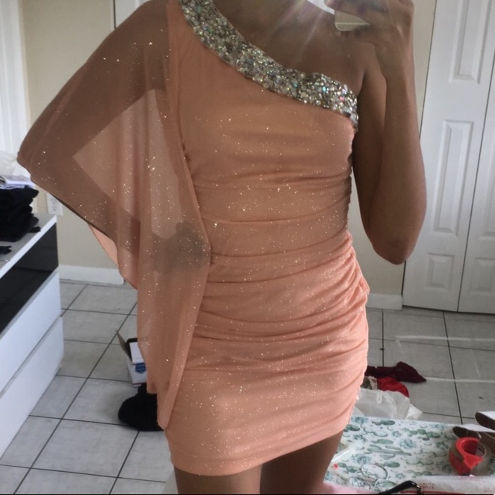 Coral Color Sparkly Prom Dress
